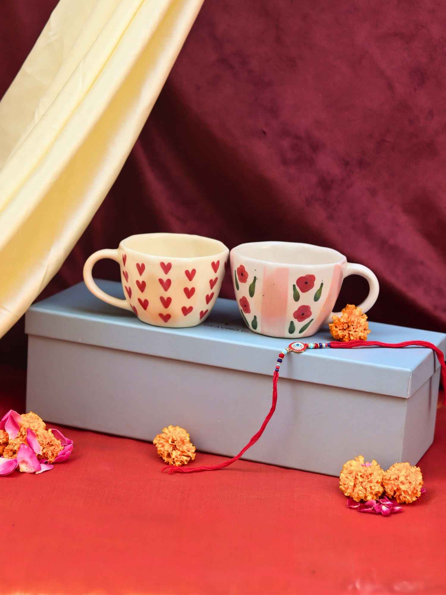 Heart & Pastel tulip Mug rakhi Gift Box