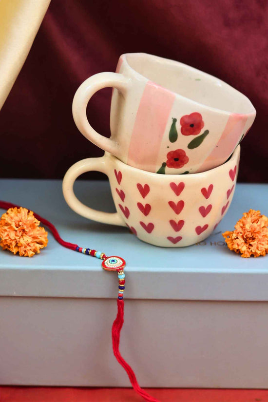 Heart & Pastel tulip Mug rakhi Gift Box