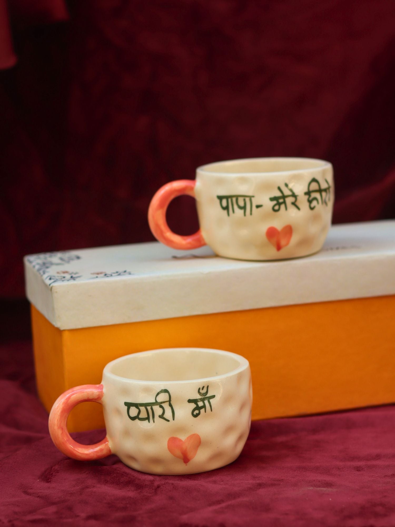 PAPA Mere Hero & Pyaari Maa mug in a Gift Box handmade in India