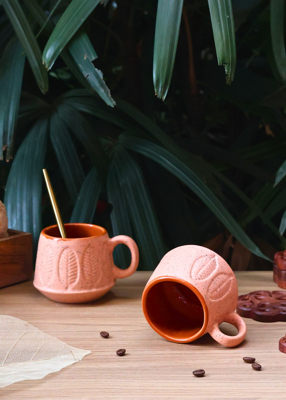 ceramic mugs, rust color in it
