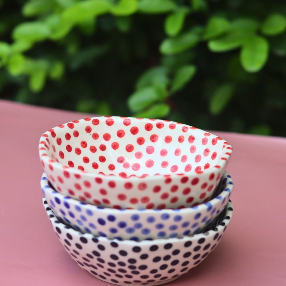 handmade Set of 3 - Delight Polka bowls combo