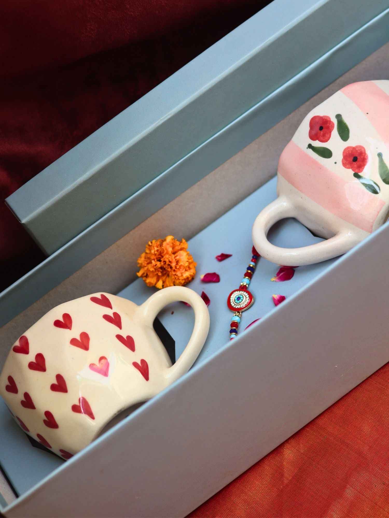 Heart & Pastel tulip Mug rakhi Gift Box