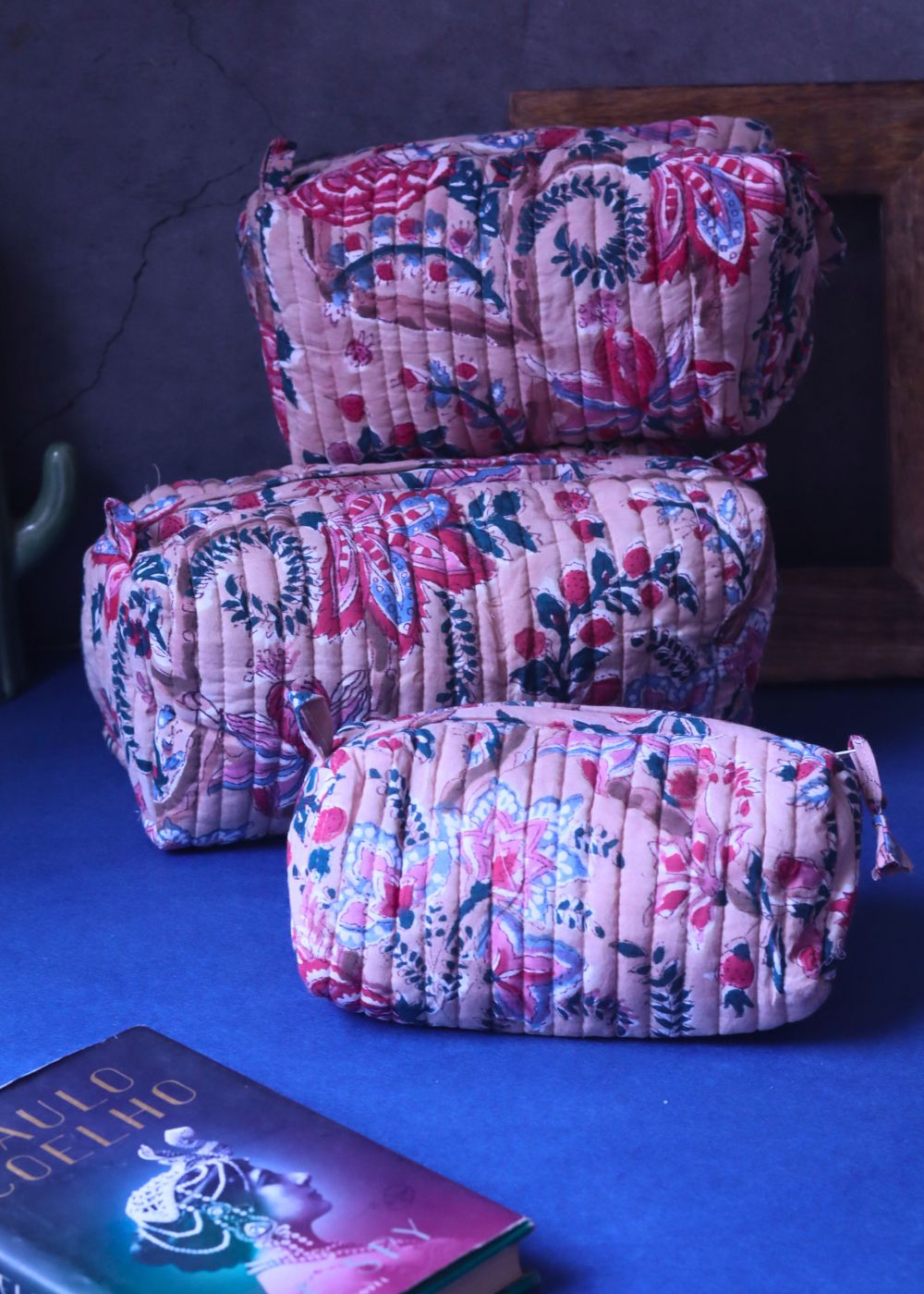 Floral Plush Toiletry Bag - Set of 3 Handmade in India