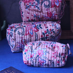 Floral Plush Toiletry Bag - Set of 3 Handmade in India