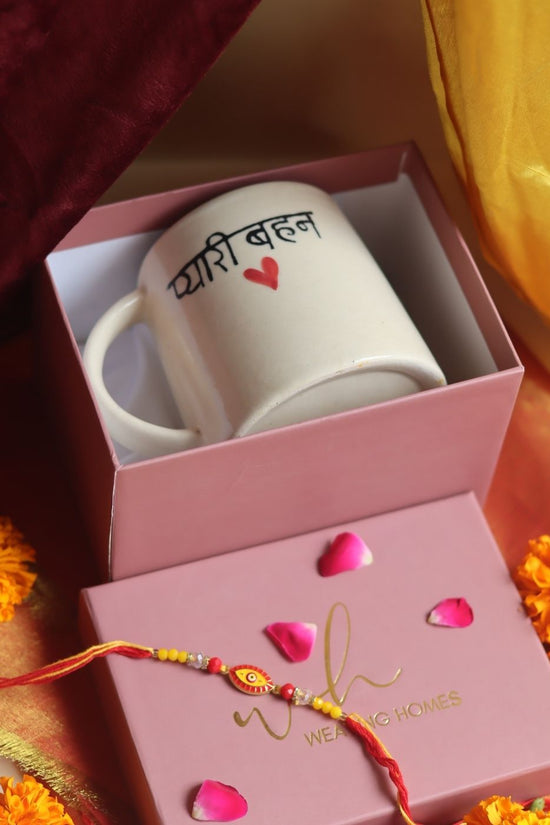 Pyaari Behan - Rakhi Gift Box with a premium mug & a special rakhi combo made by ceramic