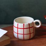 Handmade ceramic red chequered coffee mug