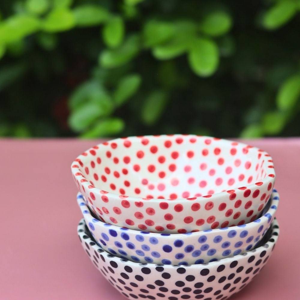 Set of 3 - Delight Polka bowls combo made by ceramic