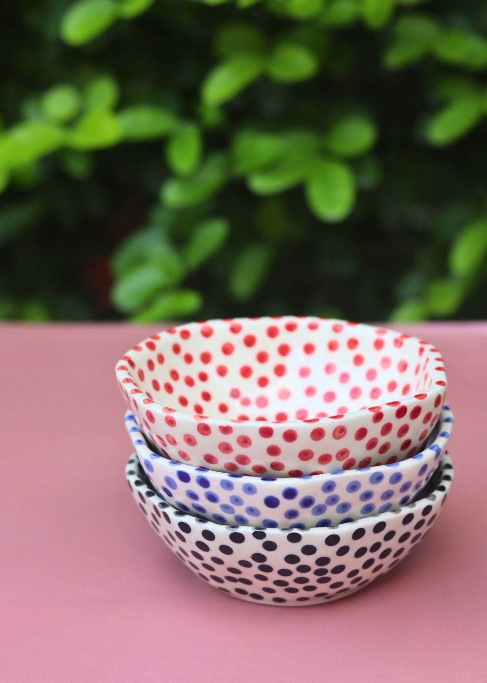 Set of 3 - Delight Polka bowls combo made by ceramic