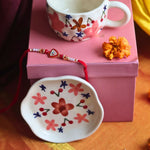 Bloom mug & Handmade Dessert plate Rakhi Gift box made by ceramic