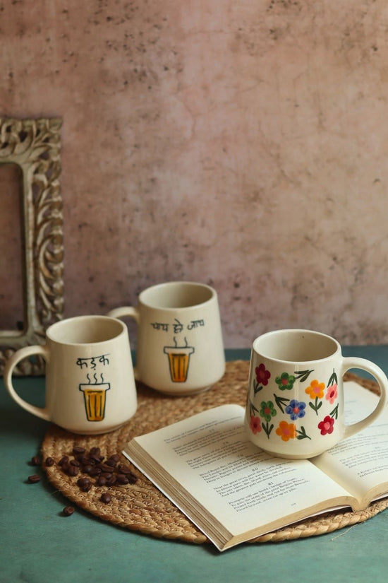 Handmade Set of 3 - Floral Chai Mugs