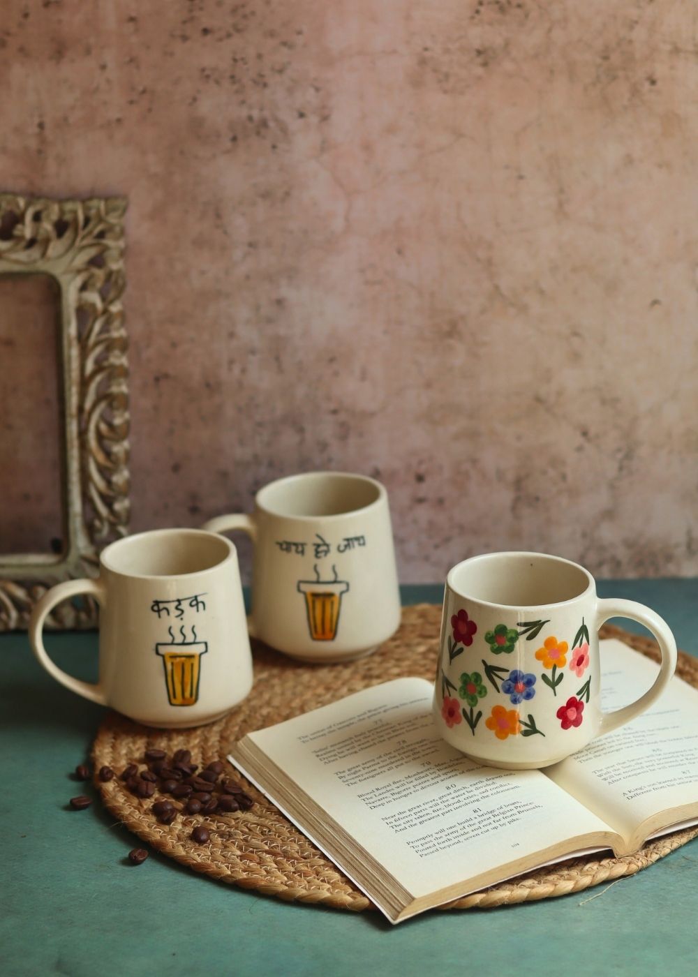Handmade Set of 3 - Floral Chai Mugs