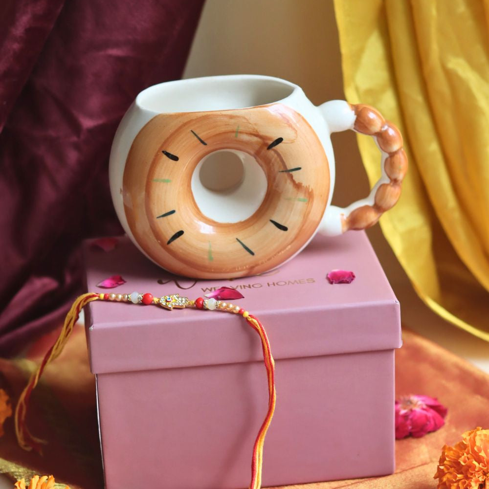 handmade Donut Mug - Brown rakhi Gift Box