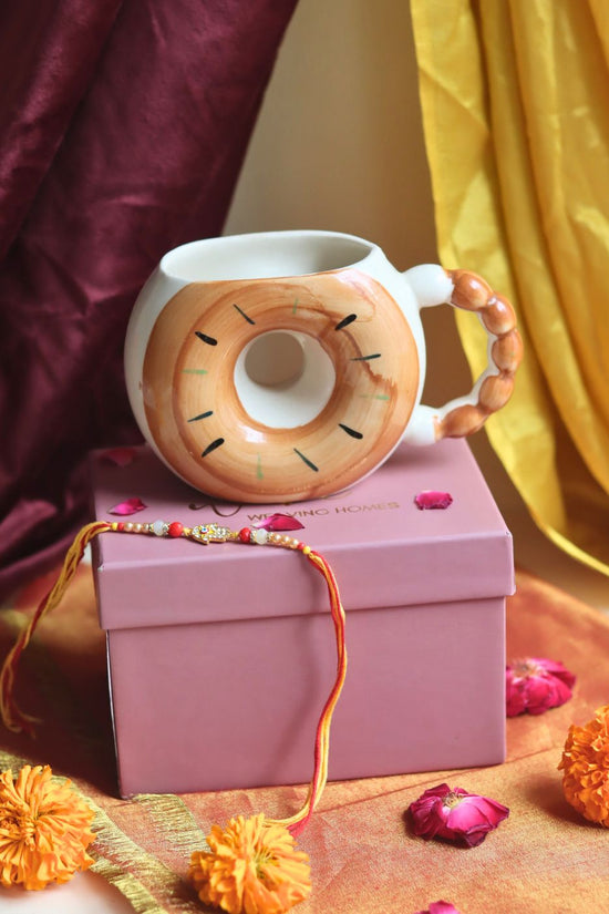 handmade Donut Mug - Brown rakhi Gift Box