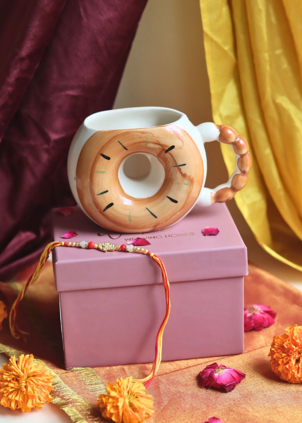 handmade Donut Mug - Brown rakhi Gift Box