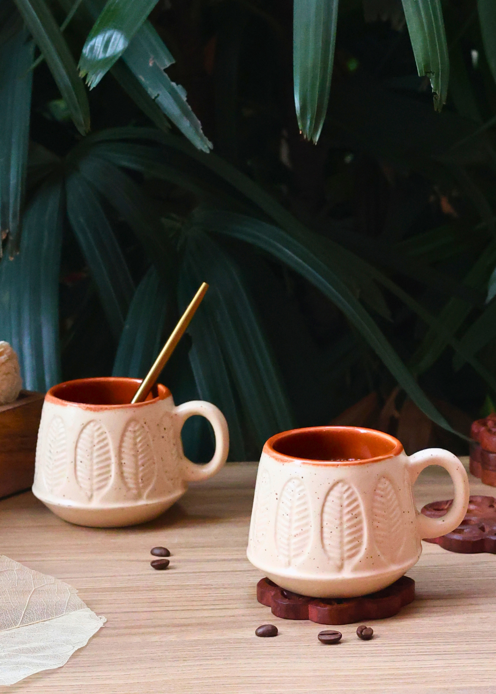ceramic white serene leaf coffee mug made by ceramic