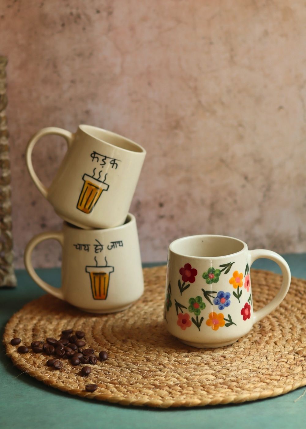 Set of 3 - Floral Chai Mugs made by ceramic
