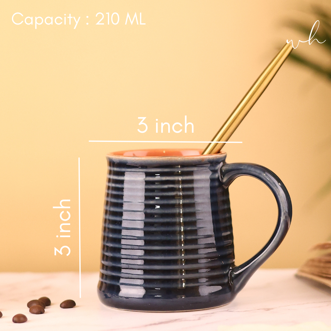Glossy indigo coffee mug height & breadth
