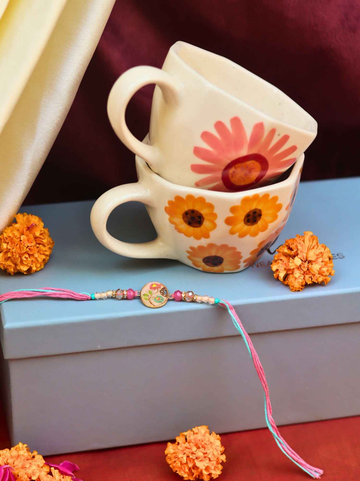 Surajmukhi & Flower Mug rakhi Gift Box