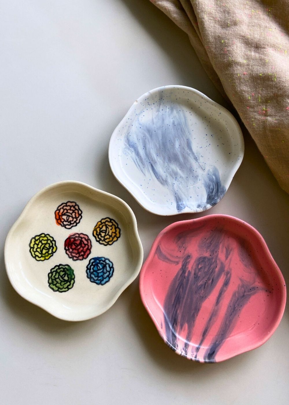 Roses, Black Marble & Red Ombre Handmade Dessert Plate made by ceramic