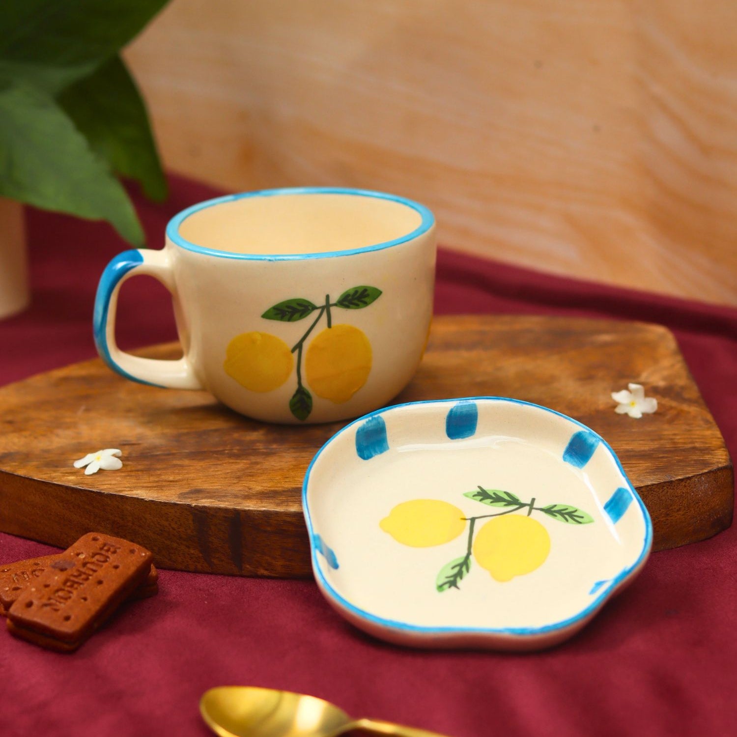 handmade Set of 2 - Lemon Mug & Handmade Dessert Plate combo