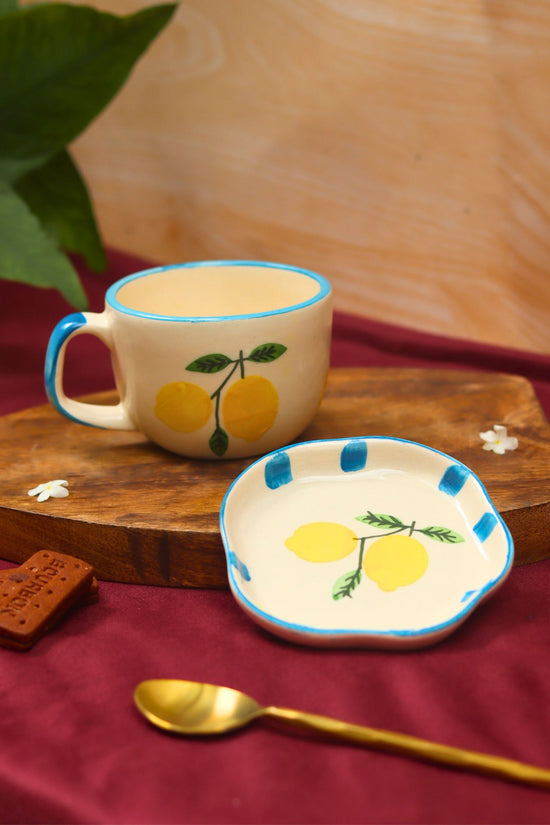 handmade Set of 2 - Lemon Mug & Handmade Dessert Plate combo