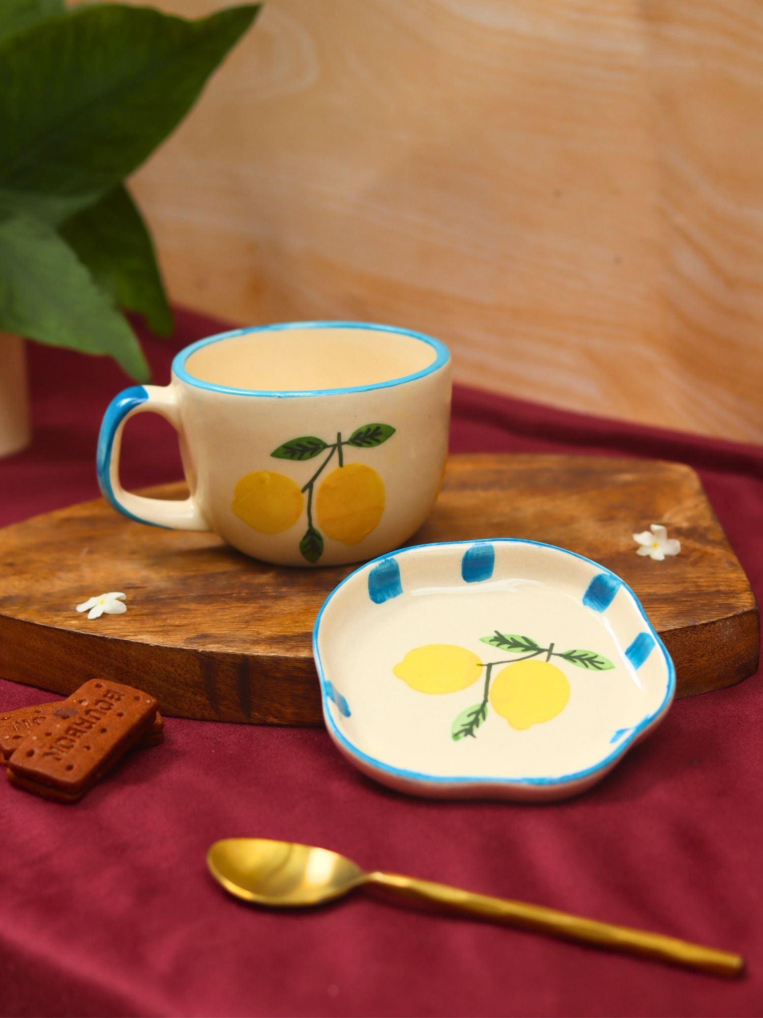 handmade Set of 2 - Lemon Mug & Handmade Dessert Plate combo