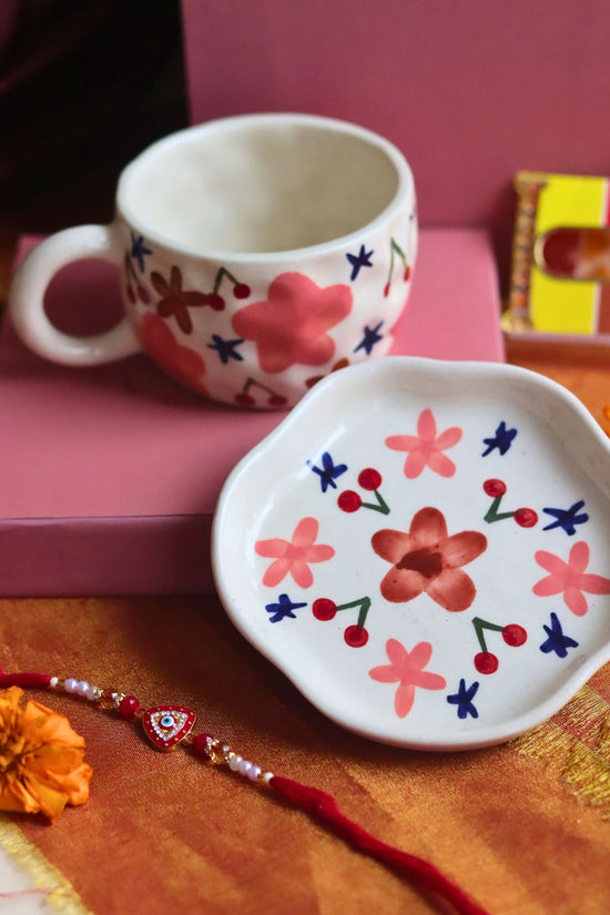 Bloom mug & Handmade Dessert plate Rakhi Gift box with premium quality material