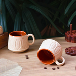 Handmade ceramic white serene leaf coffee mugs 