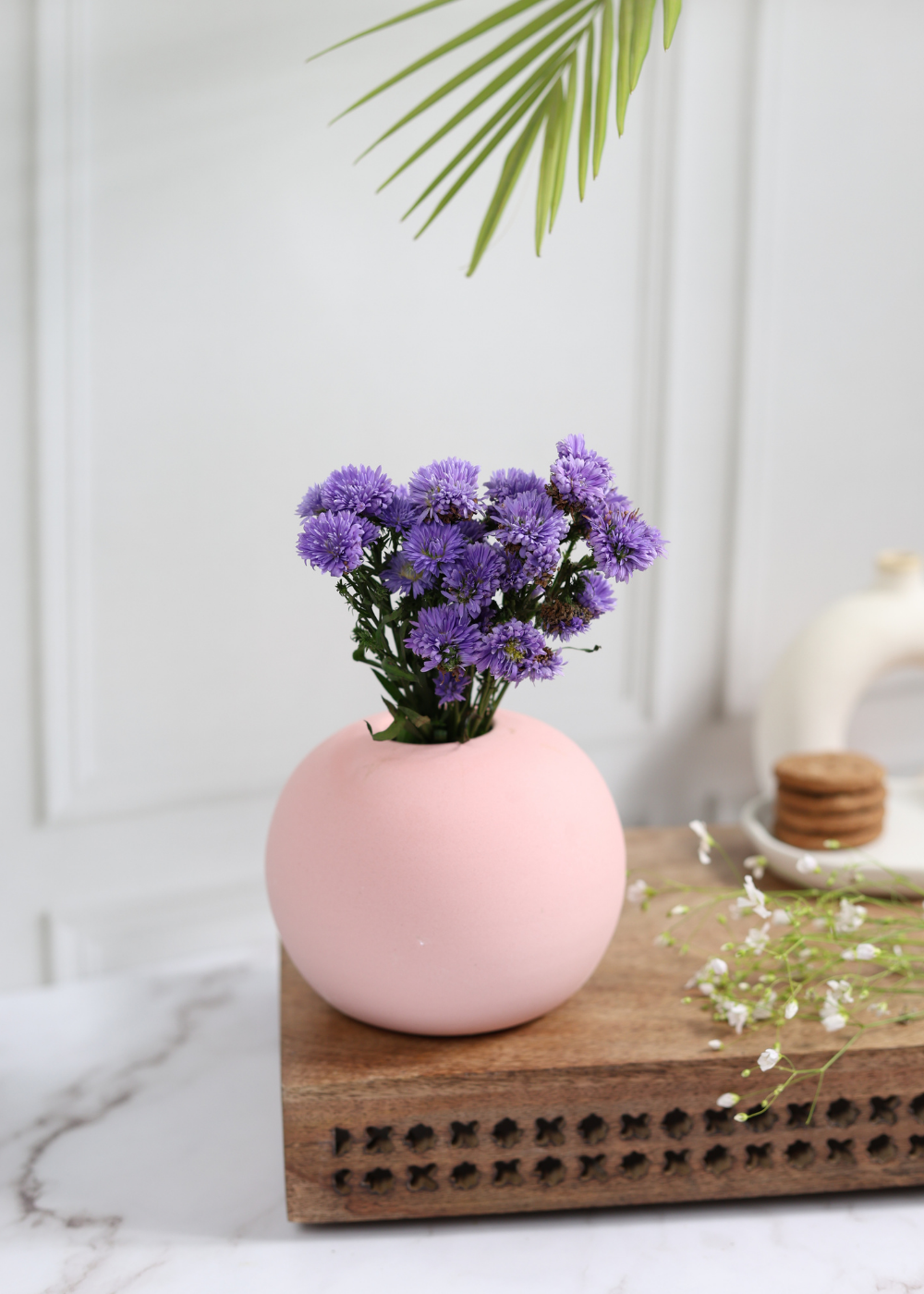 baby pink round planter handmade in india 