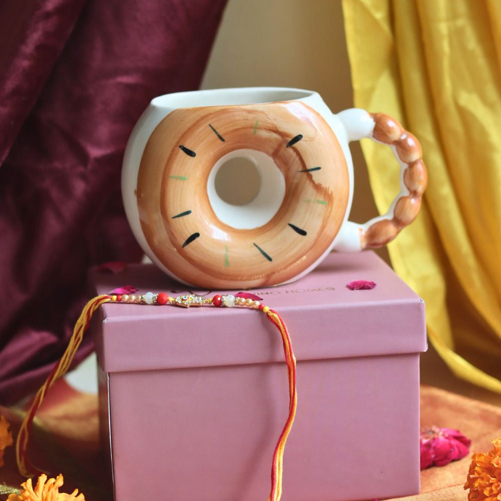 Donut Mug - Brown rakhi Gift Box made by ceramic