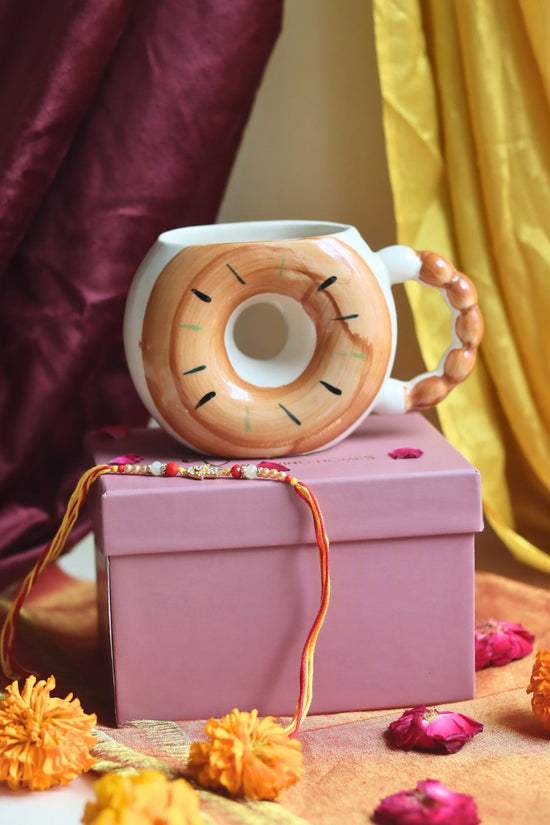 Donut Mug - Brown rakhi Gift Box made by ceramic