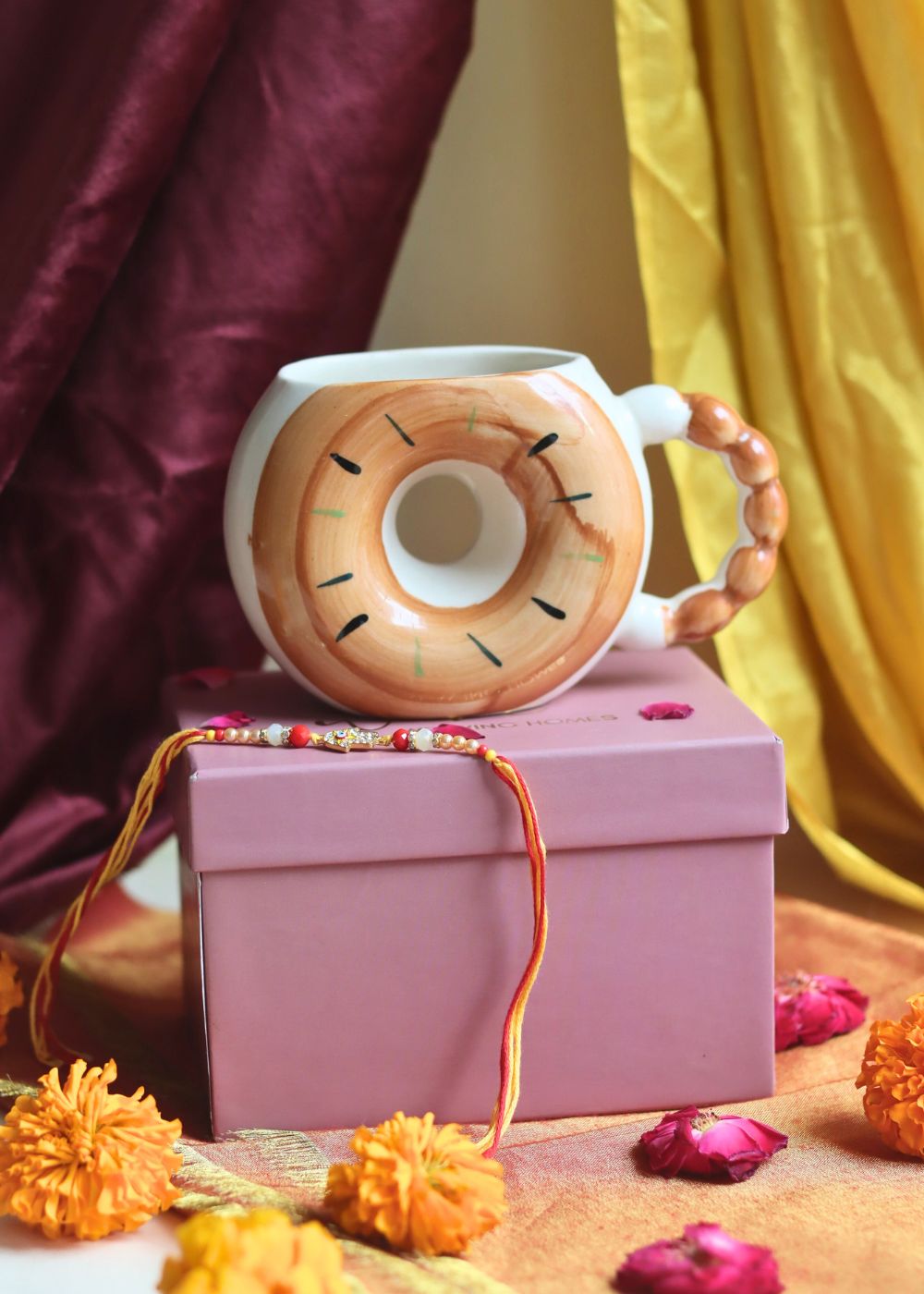 Donut Mug - Brown rakhi Gift Box made by ceramic