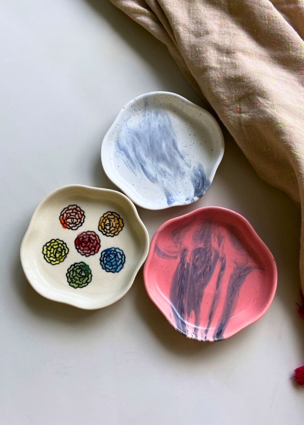 Roses, Black Marble & Red Ombre Handmade Dessert Plate handmade in india