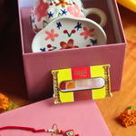 Bloom mug & Handmade Dessert plate Rakhi Gift box handmade in India