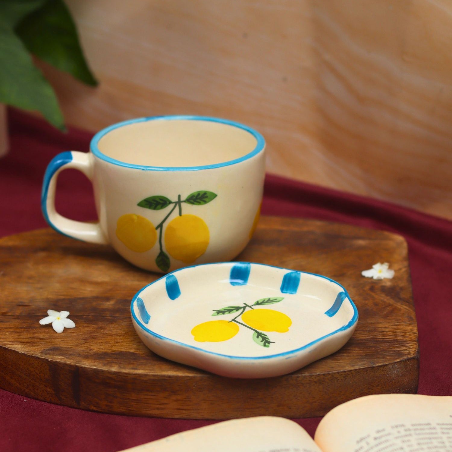 Set of 2 - Lemon Mug & Handmade Dessert Plate combo made by ceramic