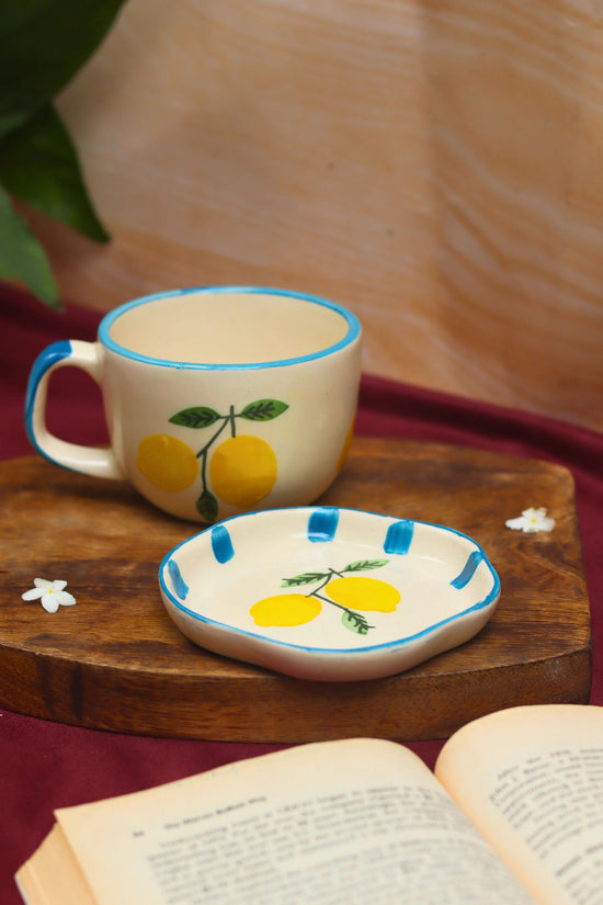 Set of 2 - Lemon Mug & Handmade Dessert Plate combo made by ceramic