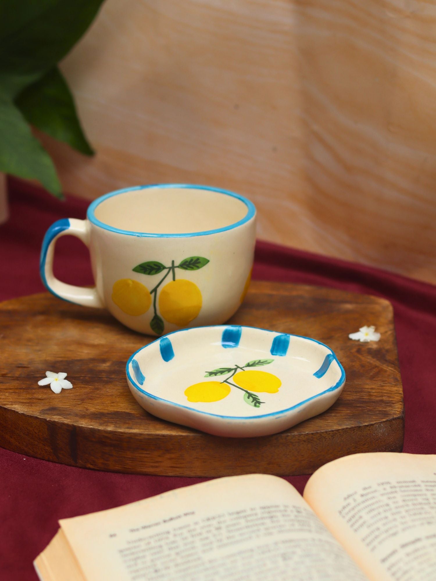 Set of 2 - Lemon Mug & Handmade Dessert Plate combo made by ceramic