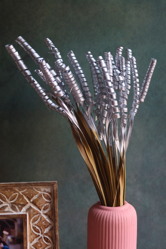 handmade silver twirl bunch with beautiful vase
