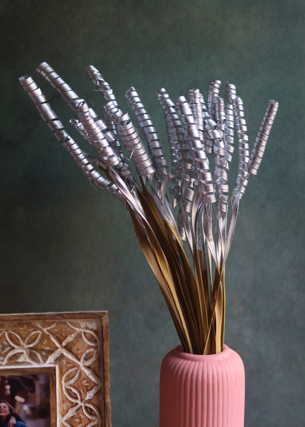 handmade silver twirl bunch with beautiful vase