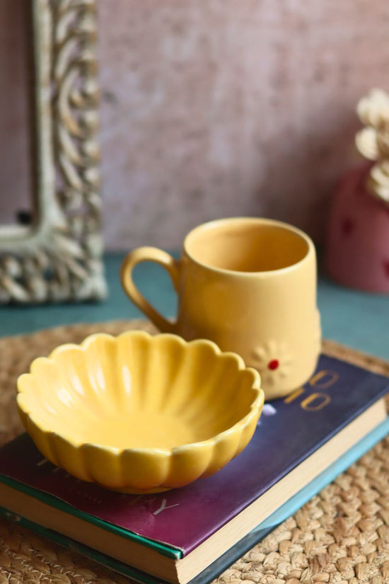handmade Yellow Lily Mug & Ice Cream Bowl