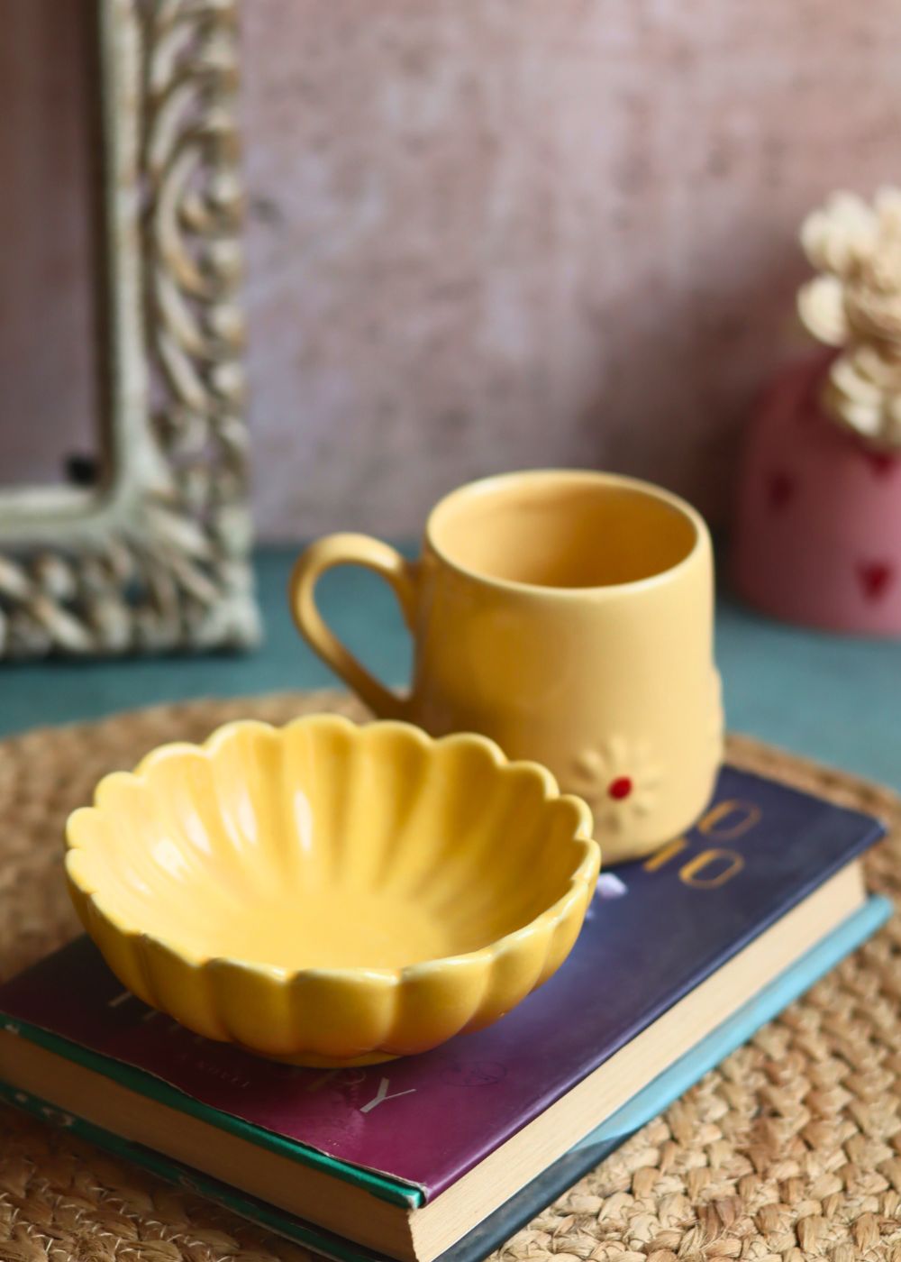 handmade Yellow Lily Mug & Ice Cream Bowl