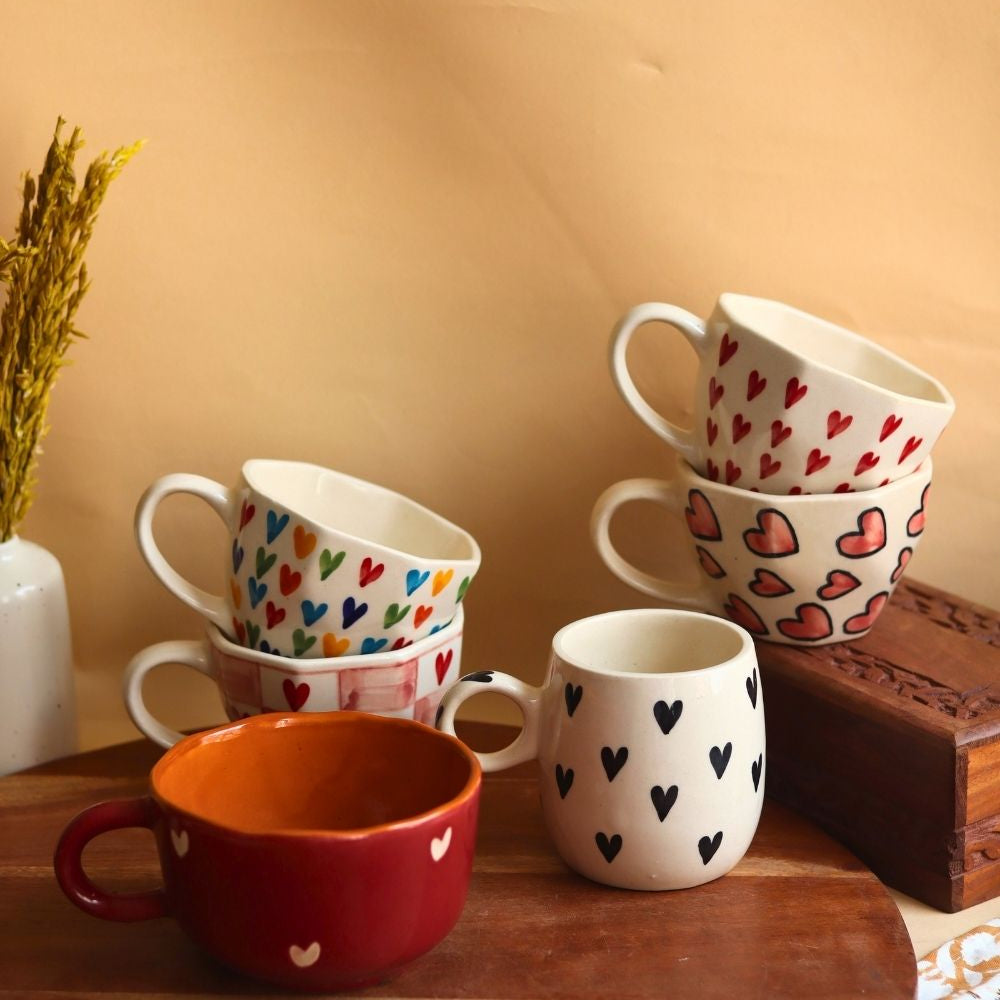 handmade Set of 6 Heart Sip Mugs (for the price of 5)