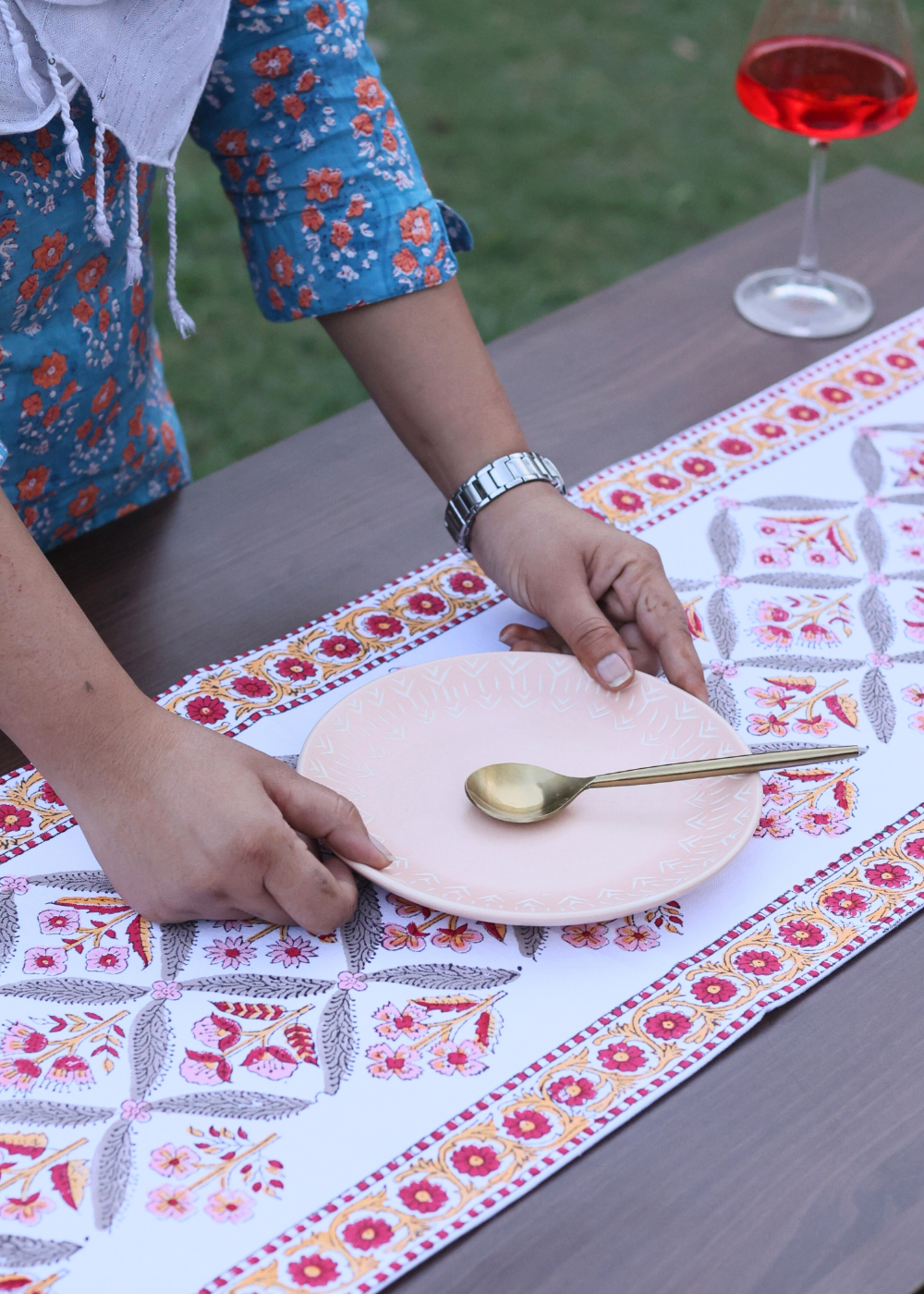 Cotton block printed table runner