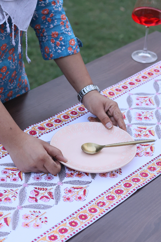 Cotton block printed table runner