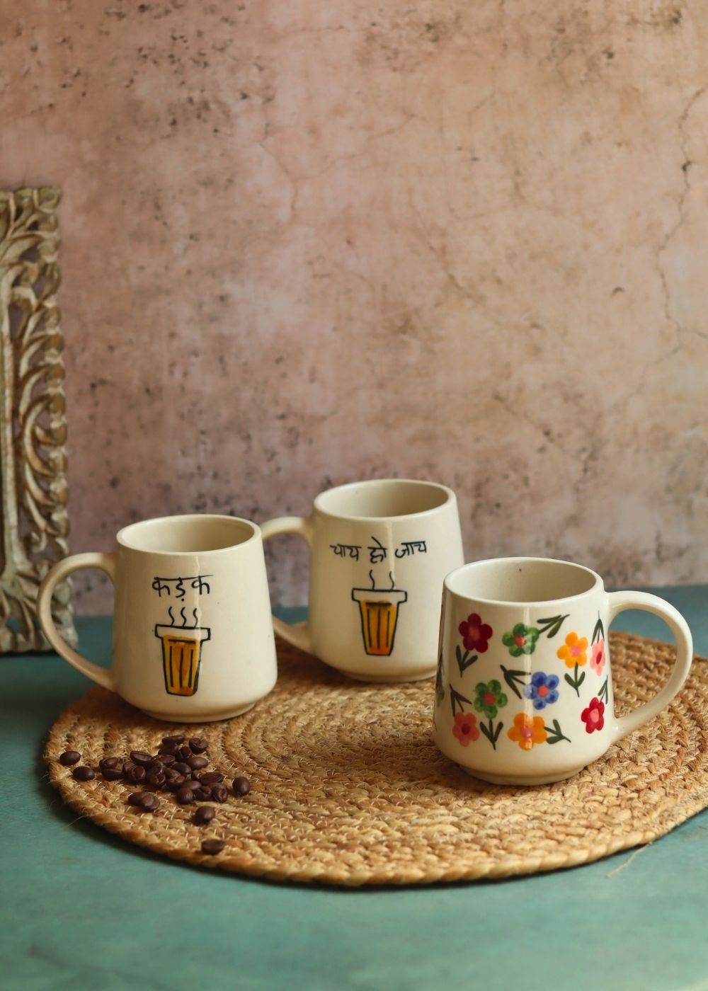 Set of 3 - Floral Chai Mugs with premium quality material