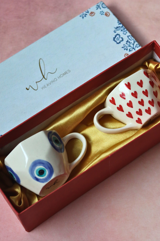 Heart mug & evil eye mug in gift box