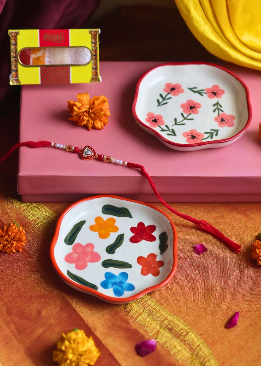 Brightday & Poppy Handmade Dessert plate Rakhi Gift box only for this raksha bandhan