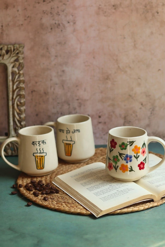Set of 3 - Floral Chai Mugs handmade in India