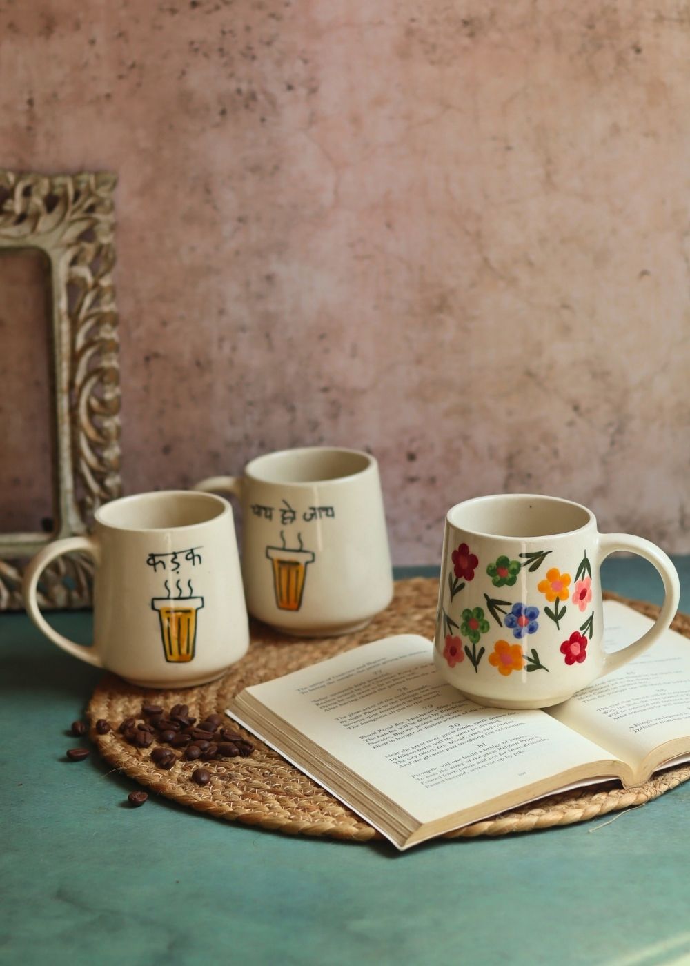 Set of 3 - Floral Chai Mugs handmade in India