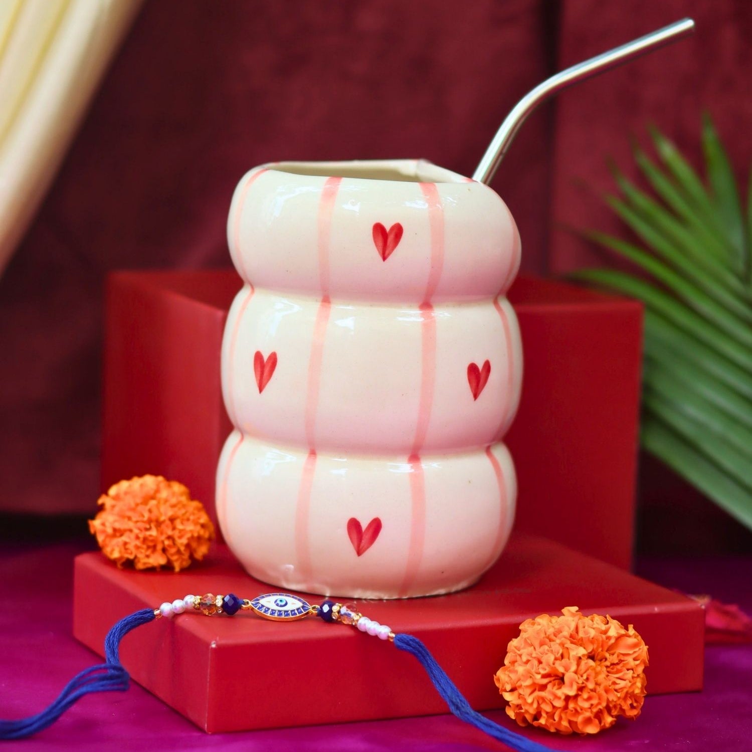 handmade Heart Sipper with Rakhi Gift box